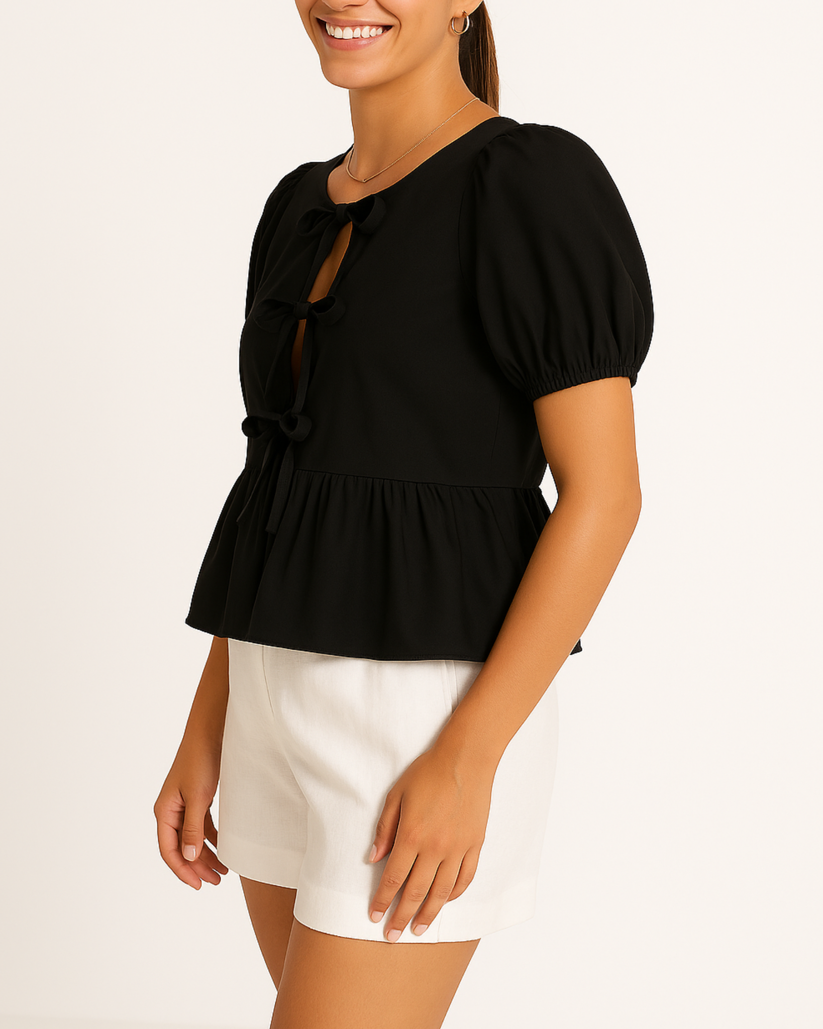 Evie Puff Sleeve Bow Top