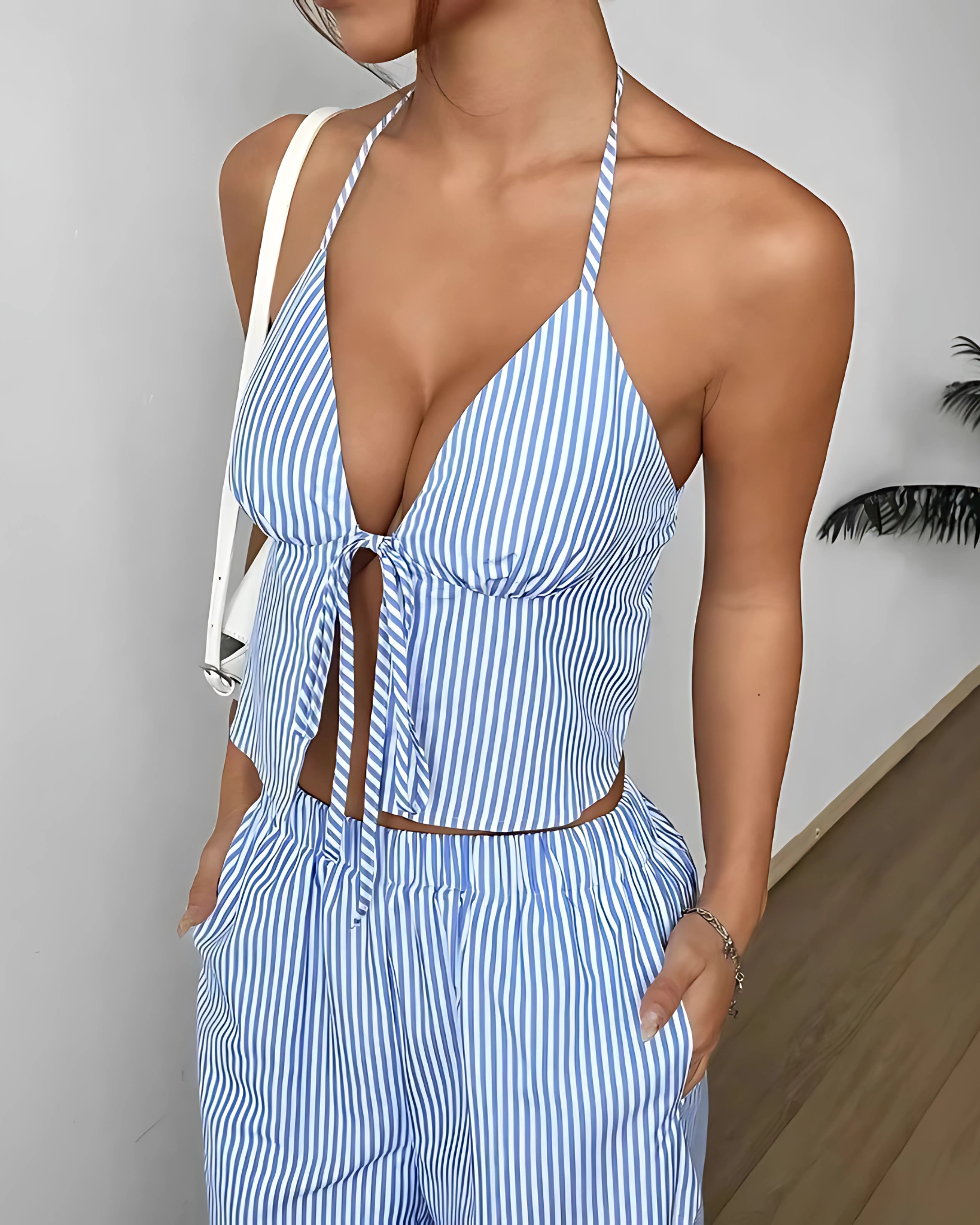 Levy Stripe Halter Summer Two Piece