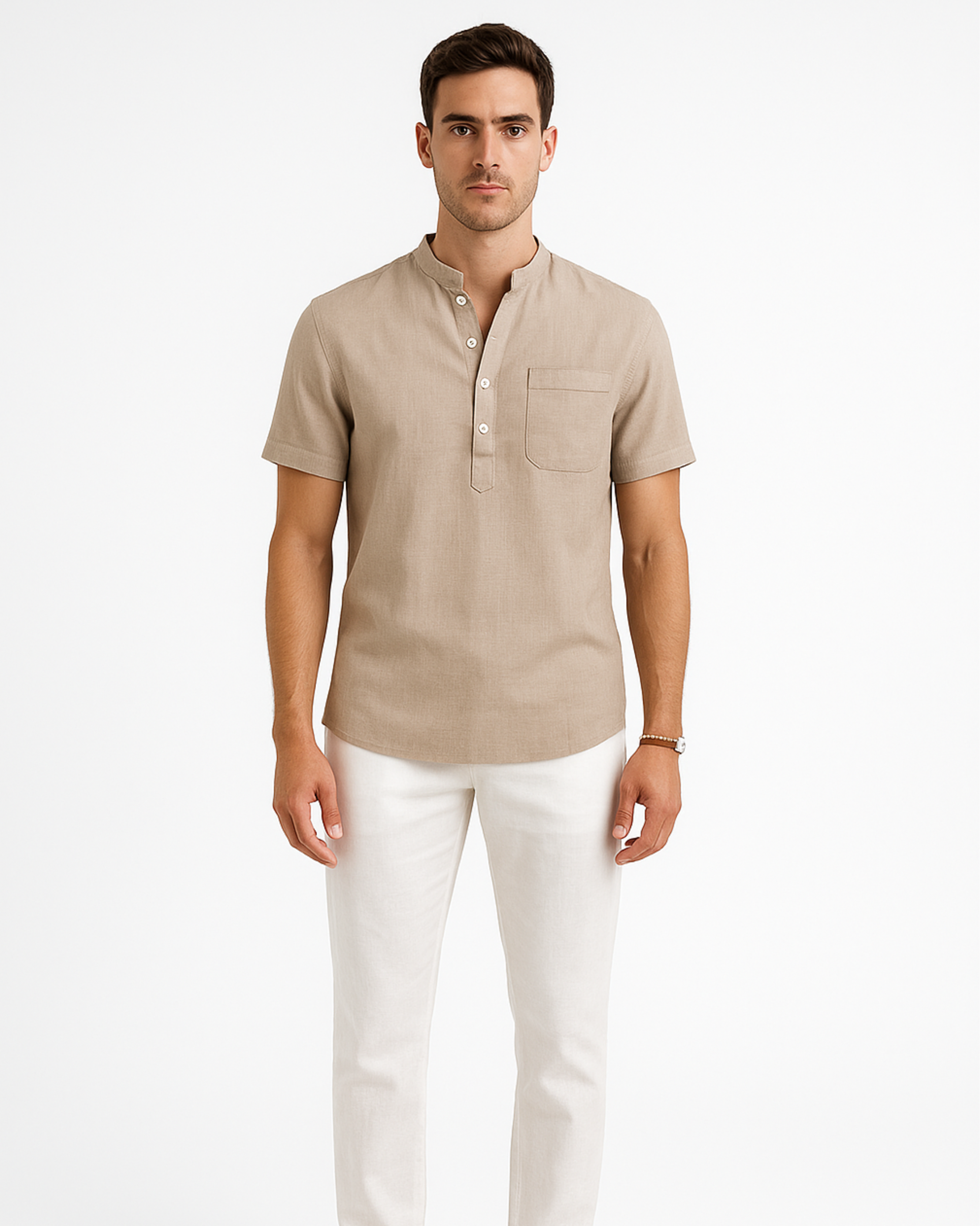 Theo Mandarin Linen Collar Shirt
