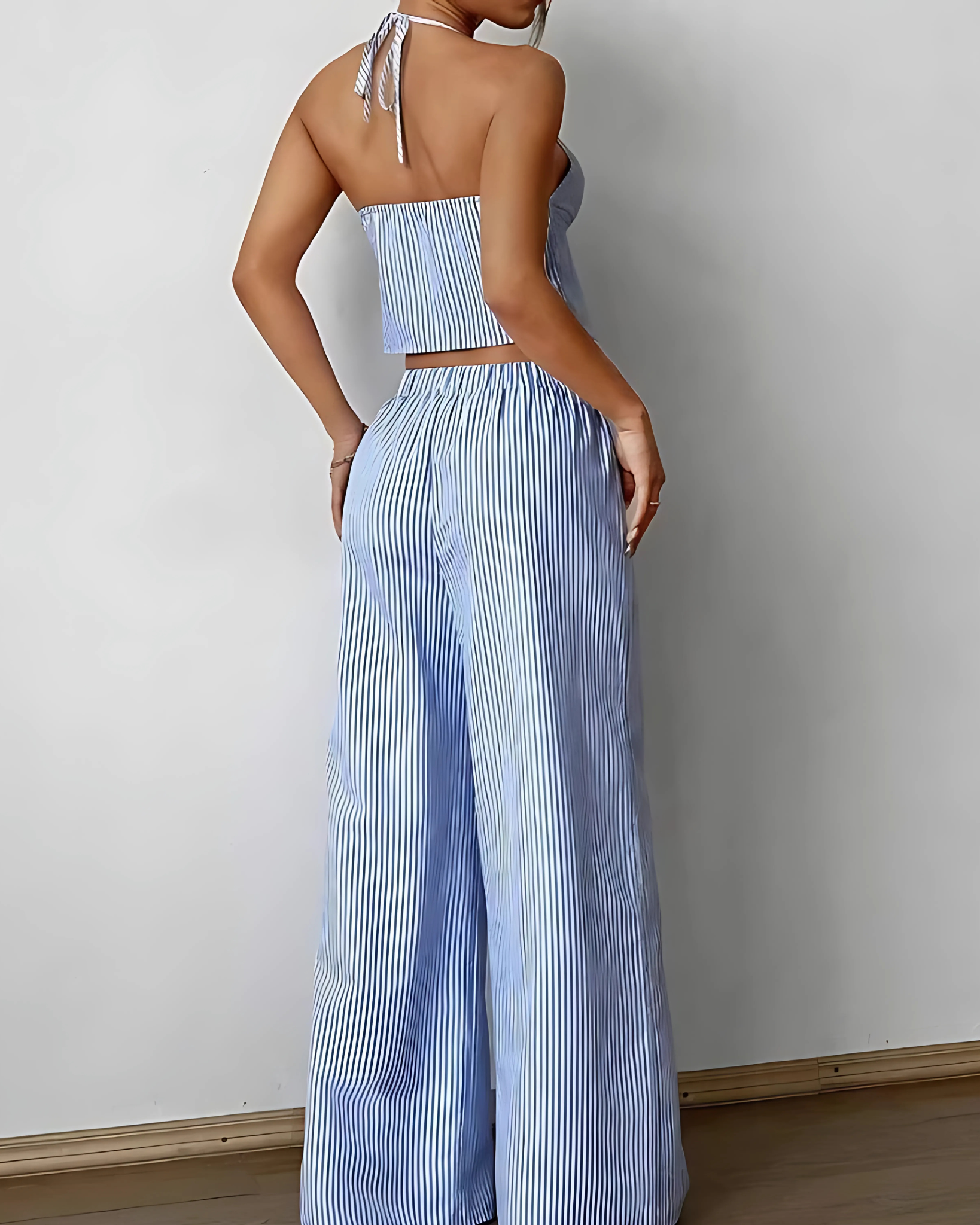 Levy Stripe Halter Summer Two Piece