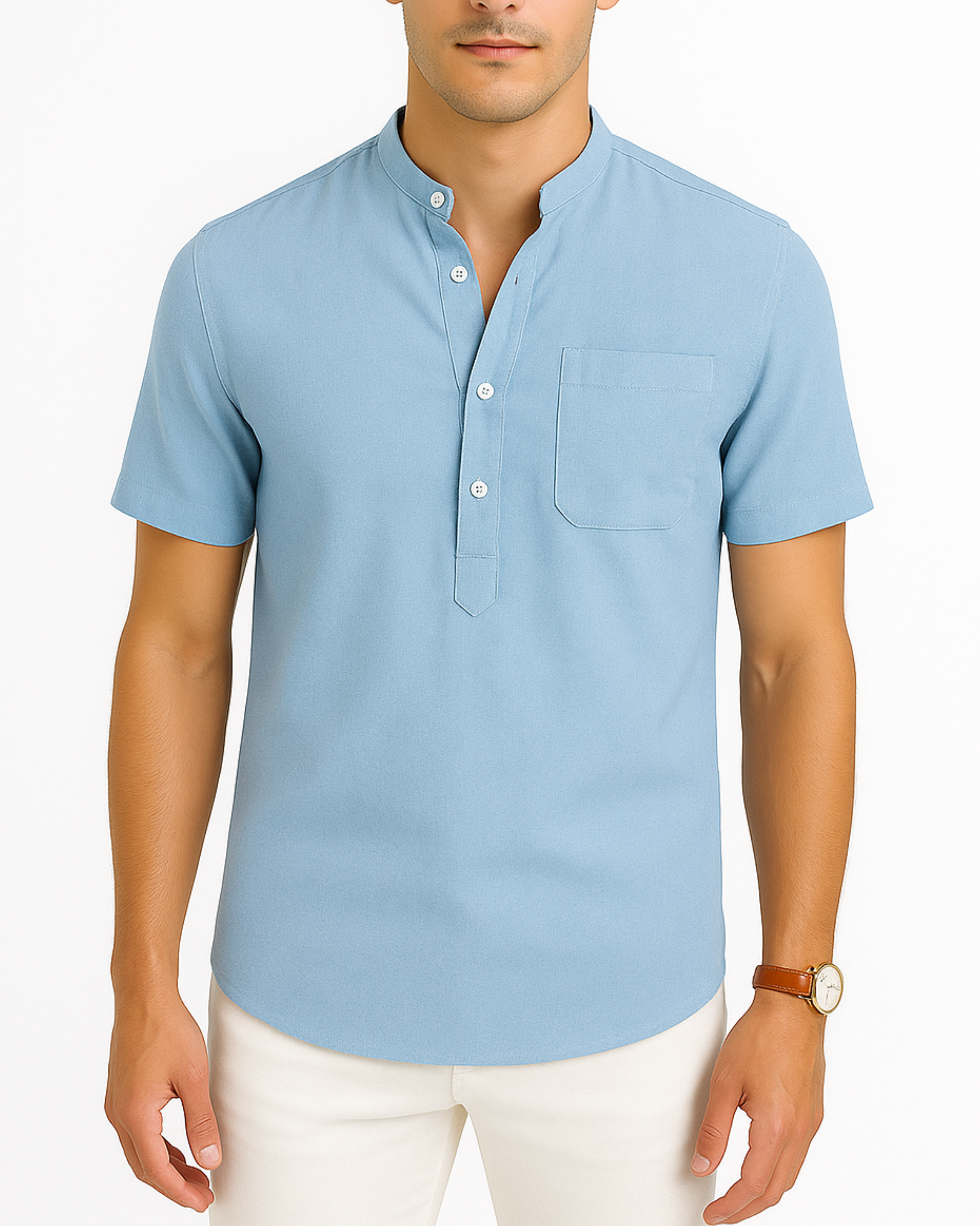 Theo Mandarin Linen Collar Shirt