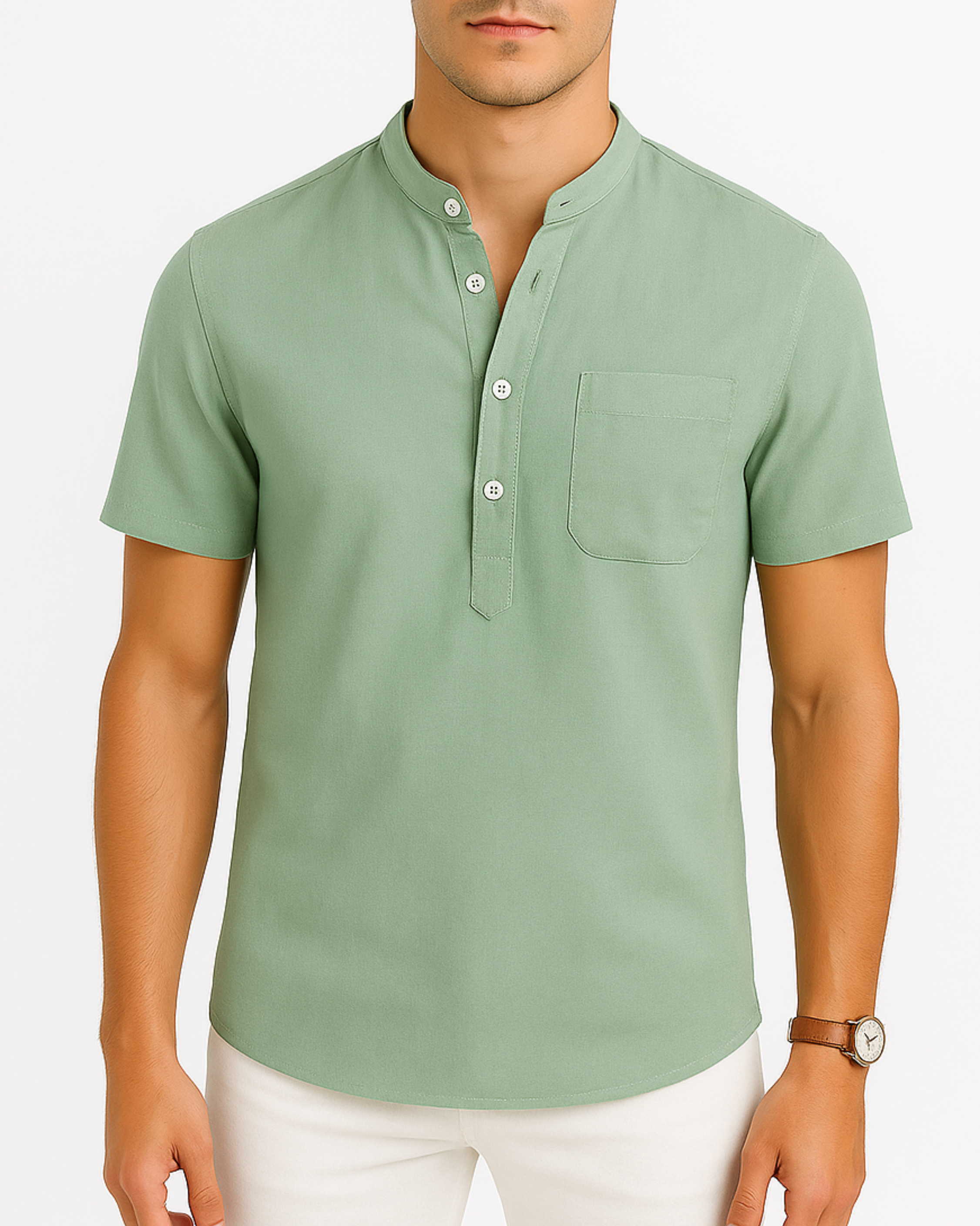 Theo Mandarin Linen Collar Shirt