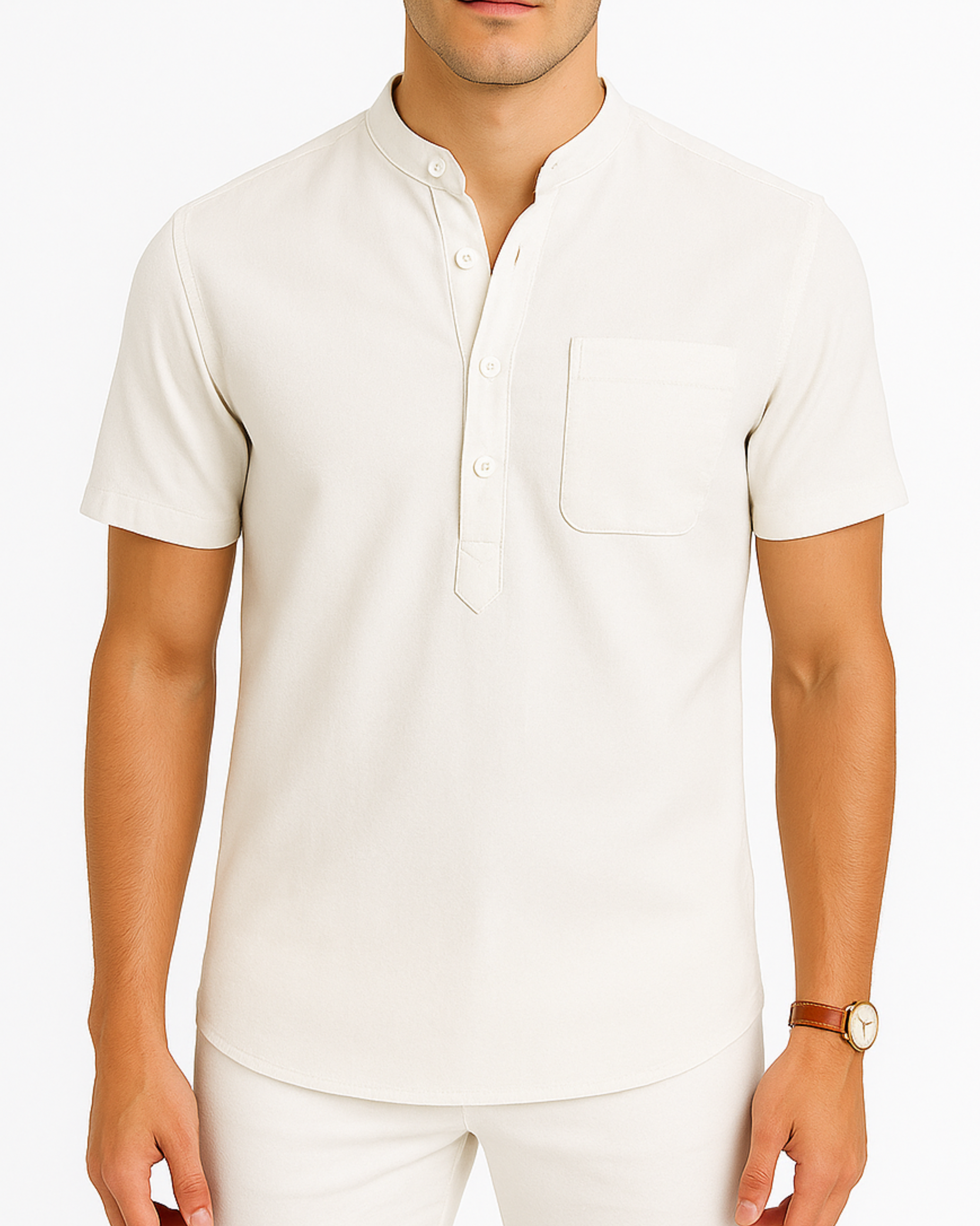Theo Mandarin Linen Collar Shirt