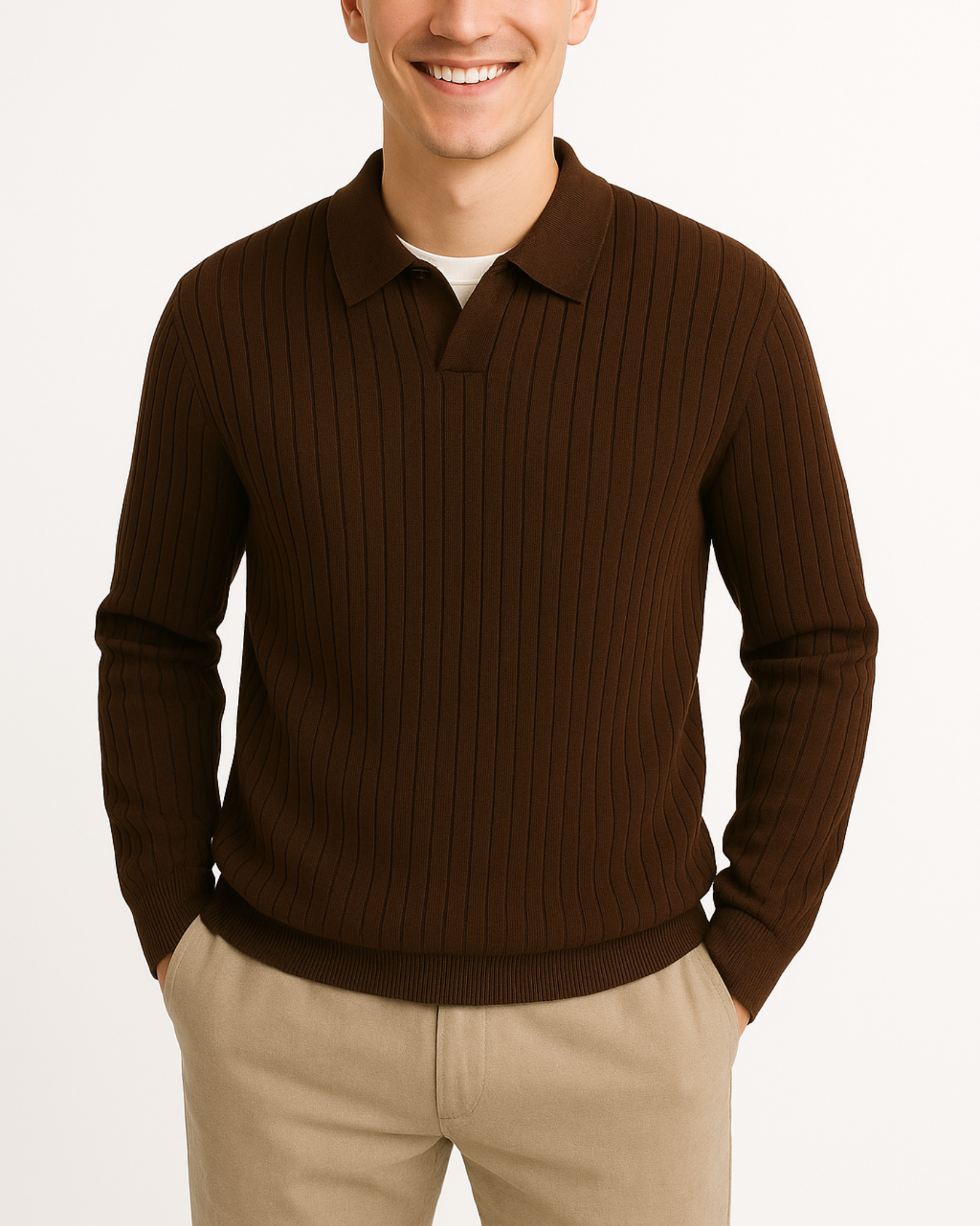 Jude Ribbed Knit Polo Sweater