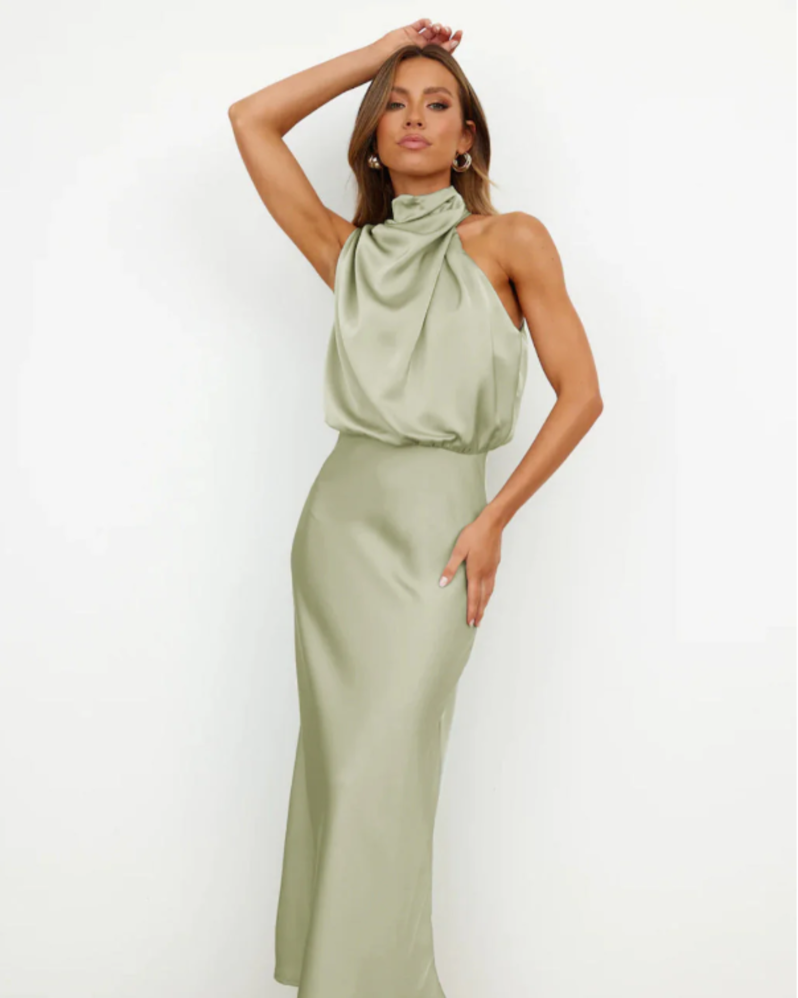 Lara Draped Halter Satin Midi Dress