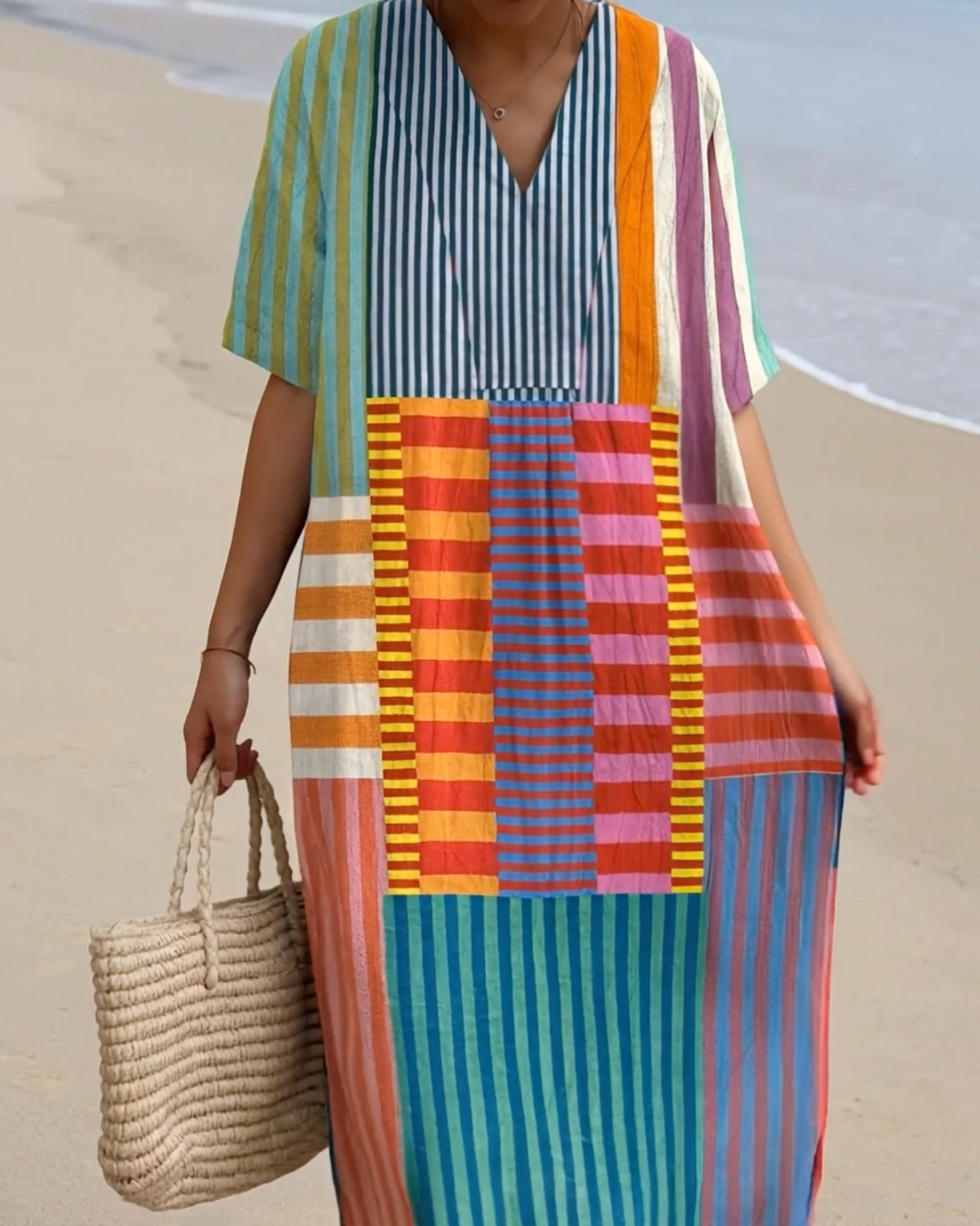 Zari Patch Stripe Kaftan Dress
