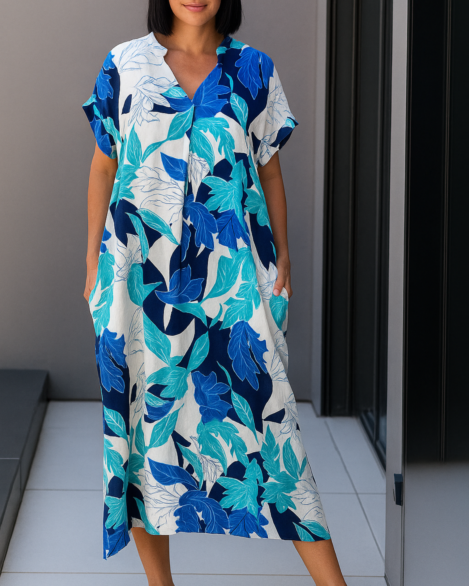 Soléa V-Neck Printed Kaftan Dress