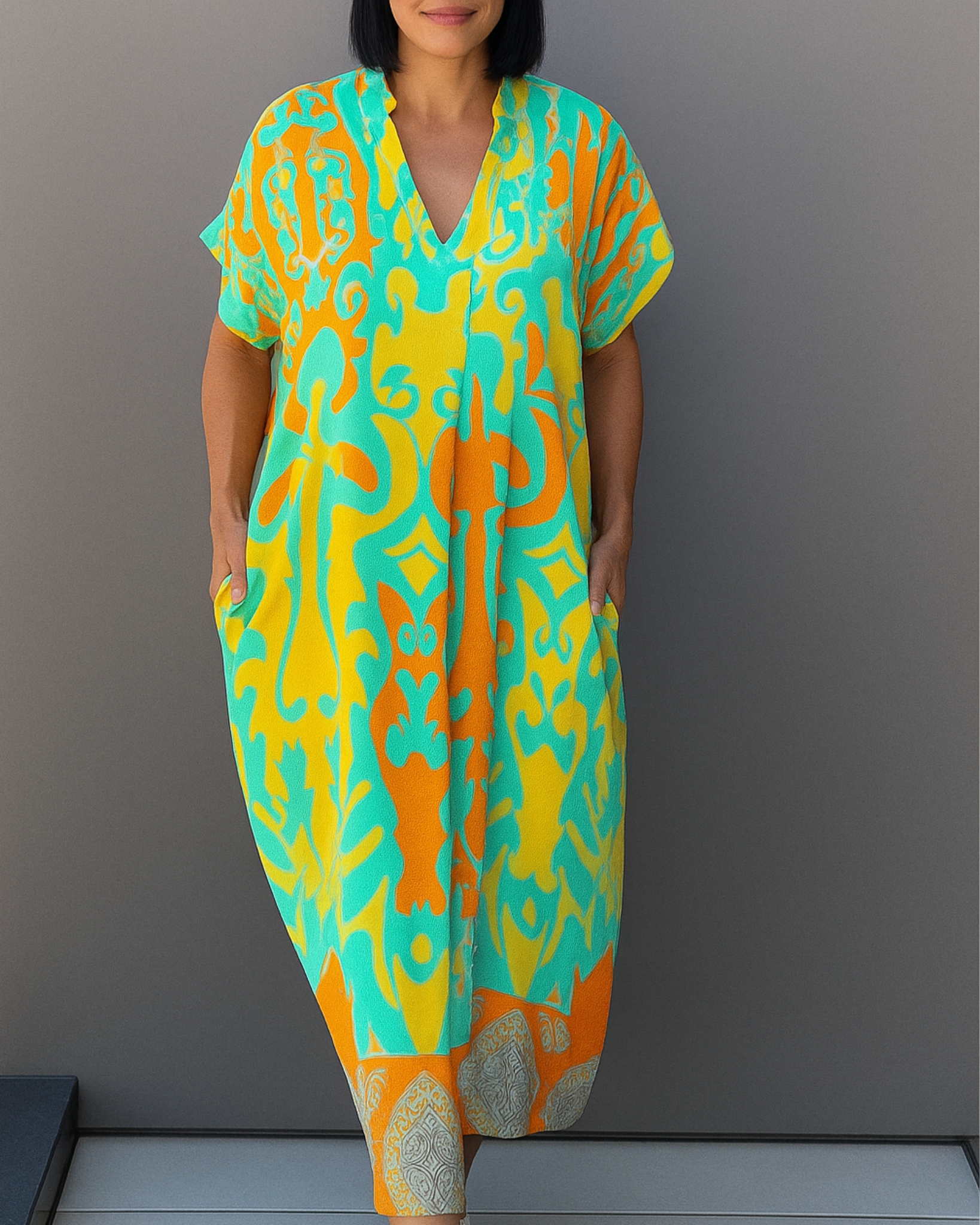 Soléa V-Neck Printed Kaftan Dress
