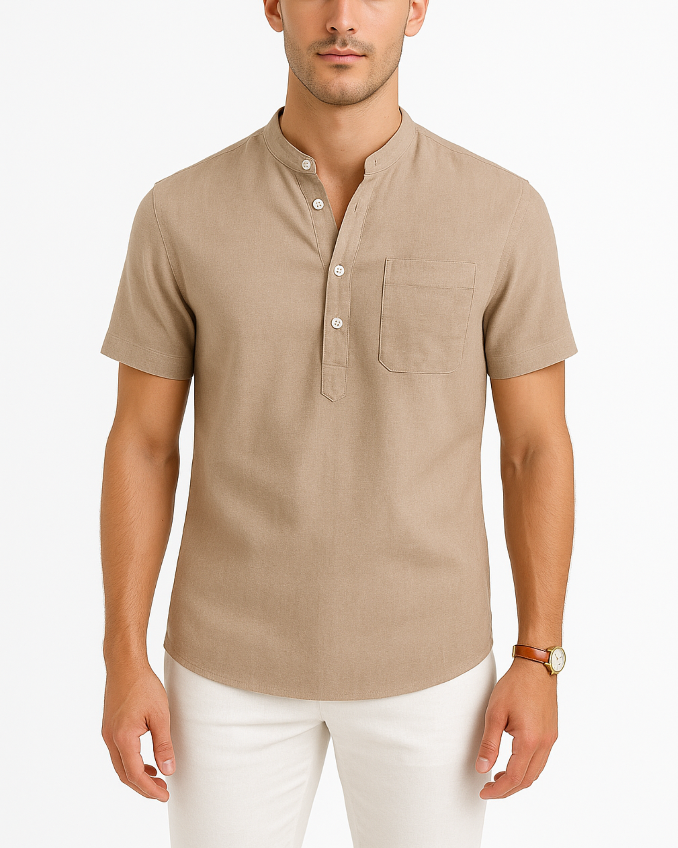 Theo Mandarin Linen Collar Shirt