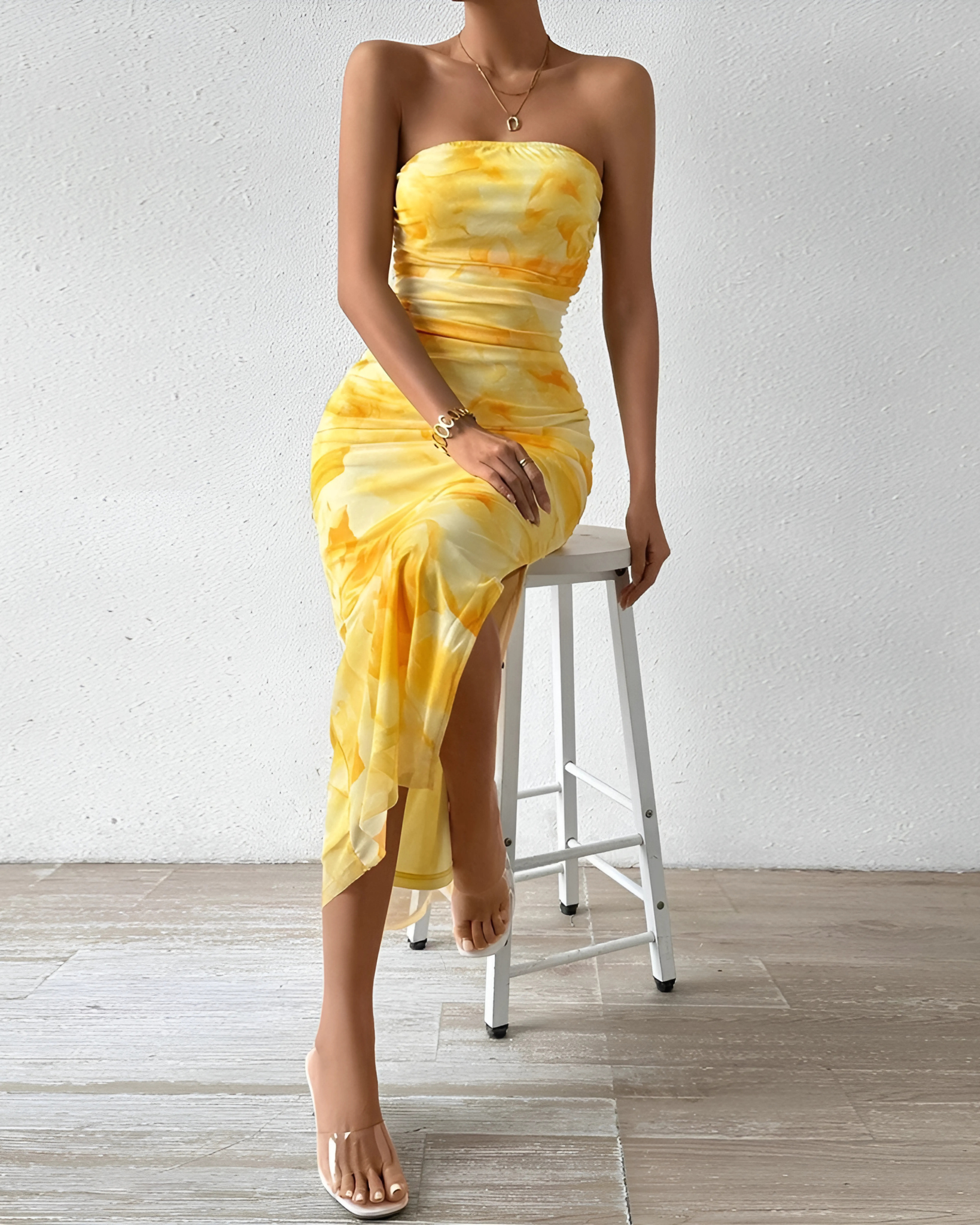 The Soleil Strapless Mesh Dress