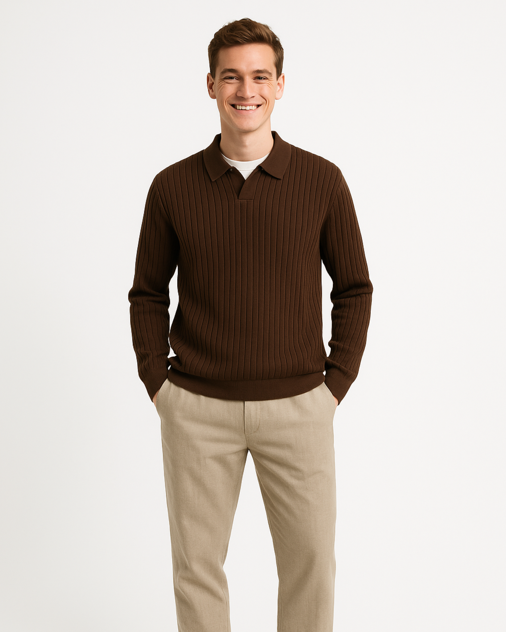 Jude Ribbed Knit Polo Sweater