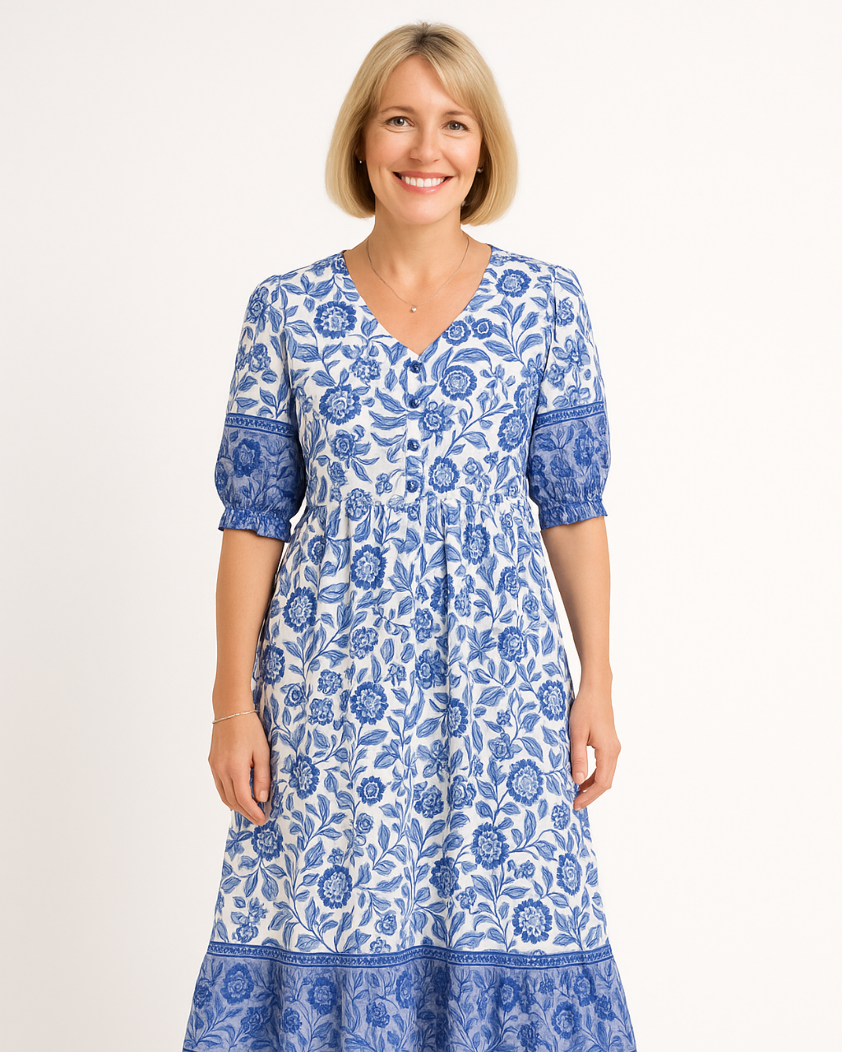 Maribel Blue Bloom Midi Dress