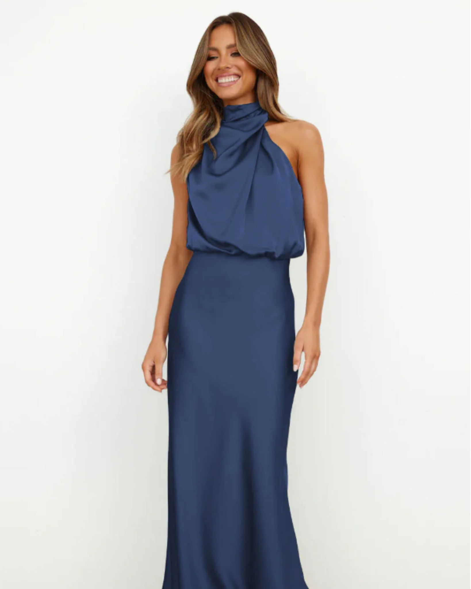 Lara Draped Halter Satin Midi Dress