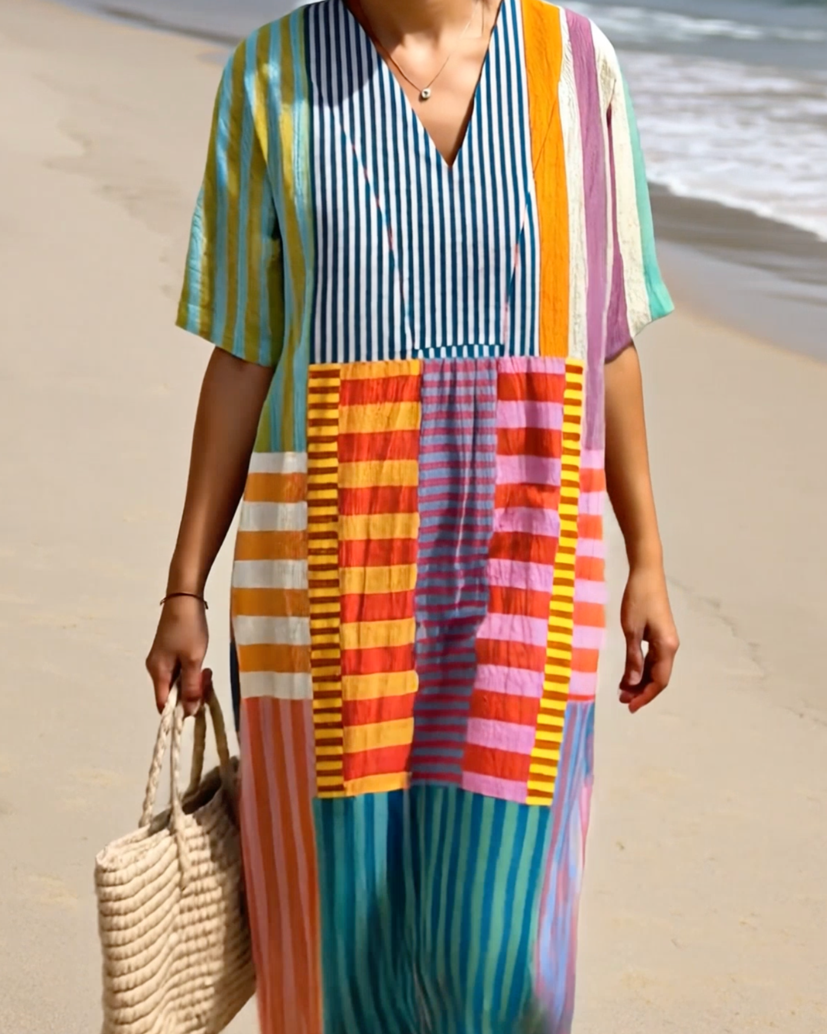 Zari Patch Stripe Kaftan Dress