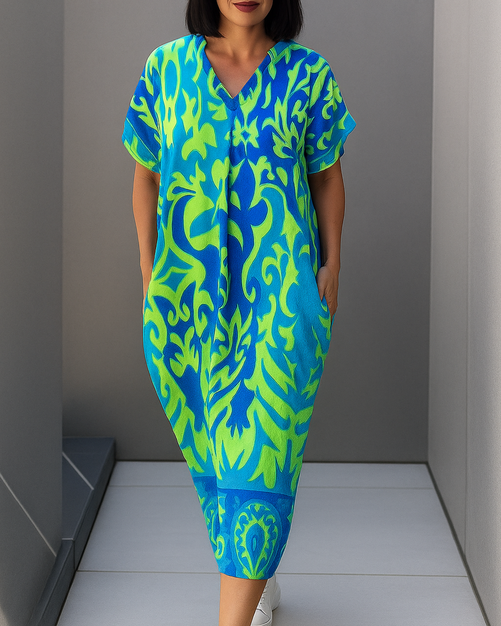 Soléa V-Neck Printed Kaftan Dress
