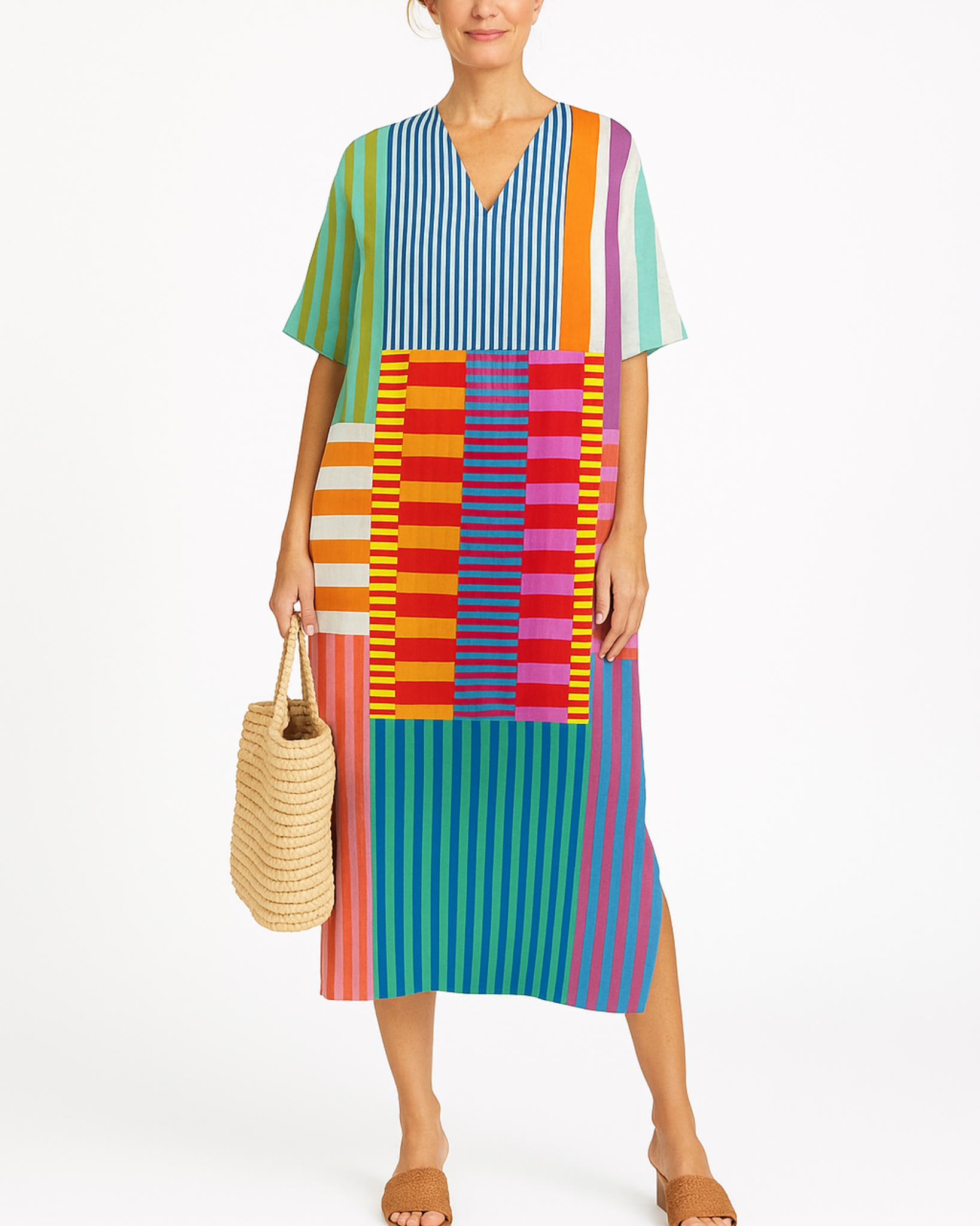 Zari Patch Stripe Kaftan Dress